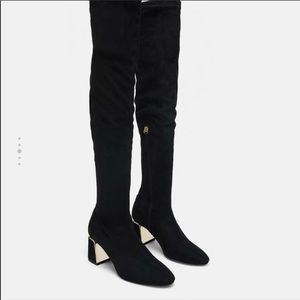 Zara Over the Knee Boots with Gold Detail